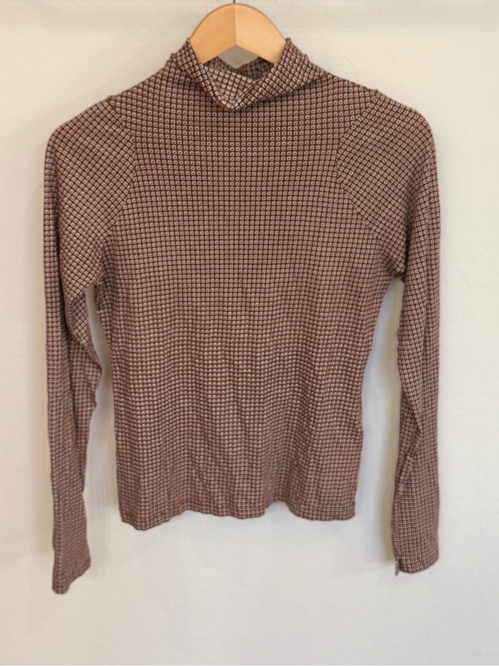 Rag & Bone Shaw Paneled Funnel Neck Geometric Print Turtleneck Top Brown Large